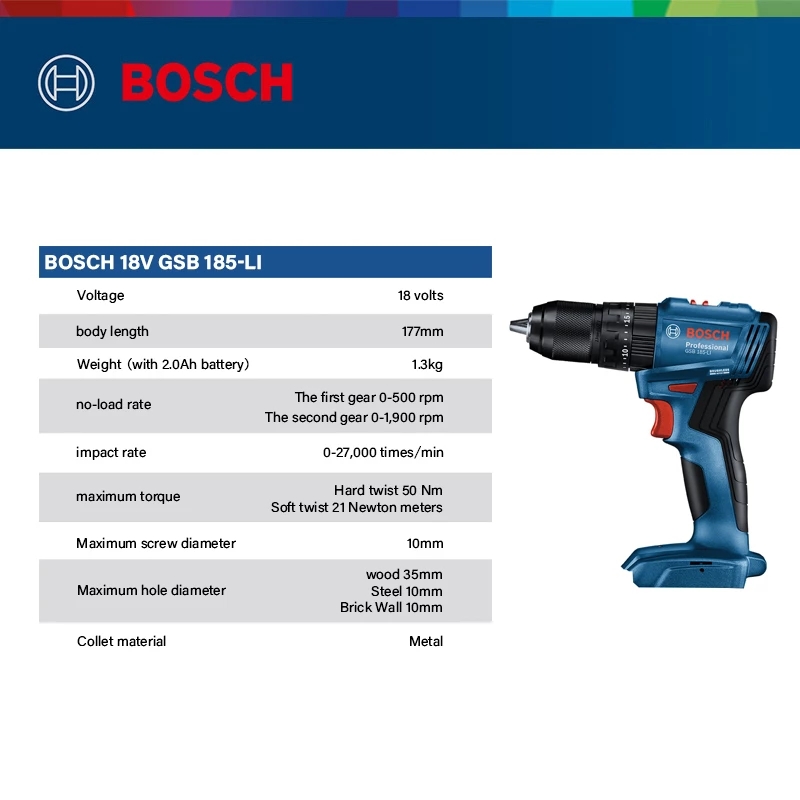 Bosch Drill Gsb 18V - Furadeira de Impacto Sem Fio Bosch